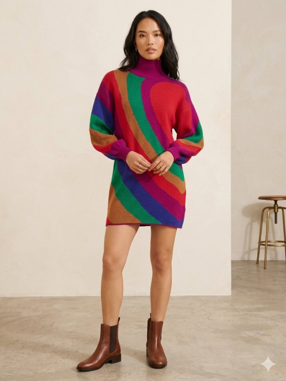 FARM Rio Rainbow Wild Hearts Sweater Dopamine Boho Eclectic Dress